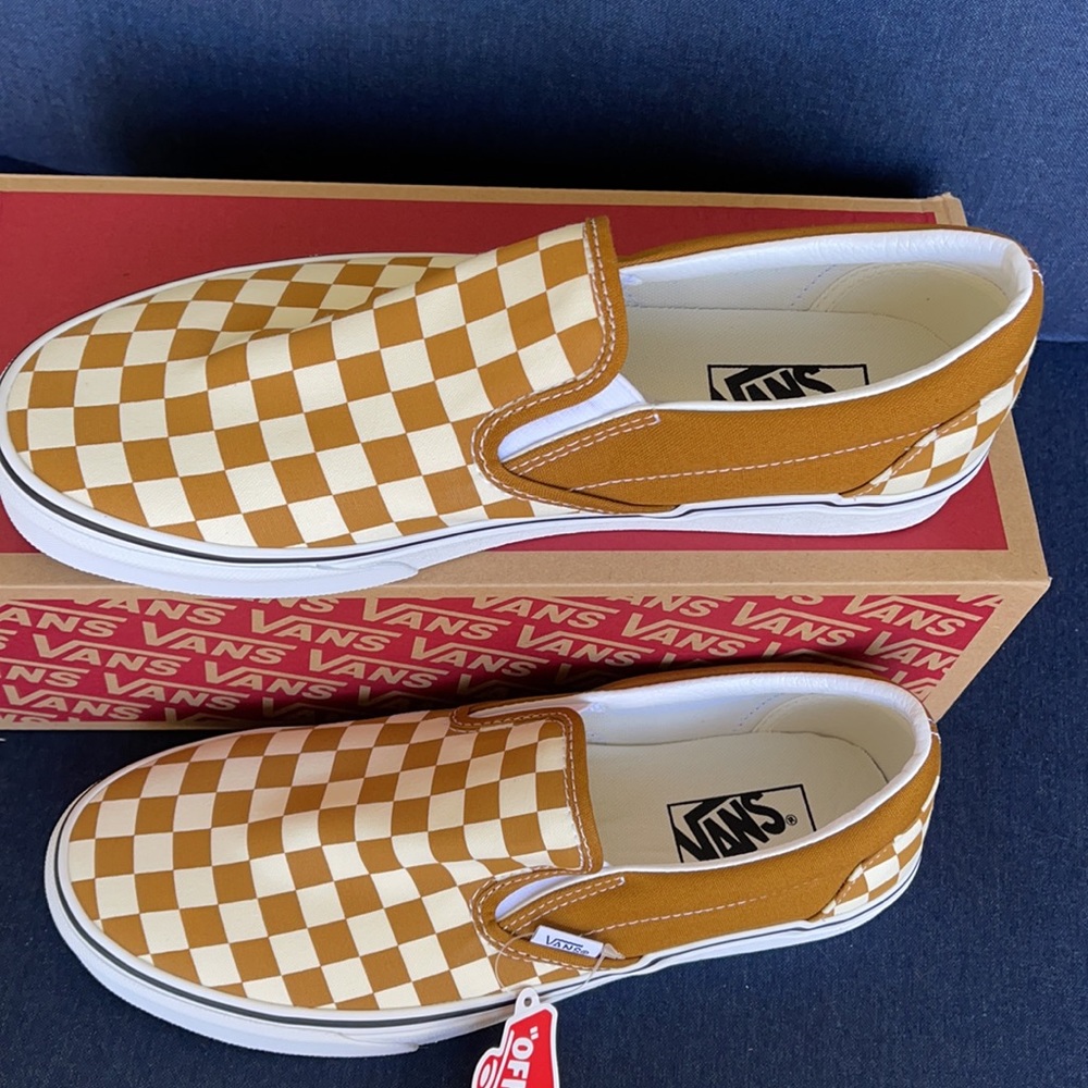 Vans Classic Slip-On Checkerboard Goldenbrown/True White MENS - Picture 4 of 16